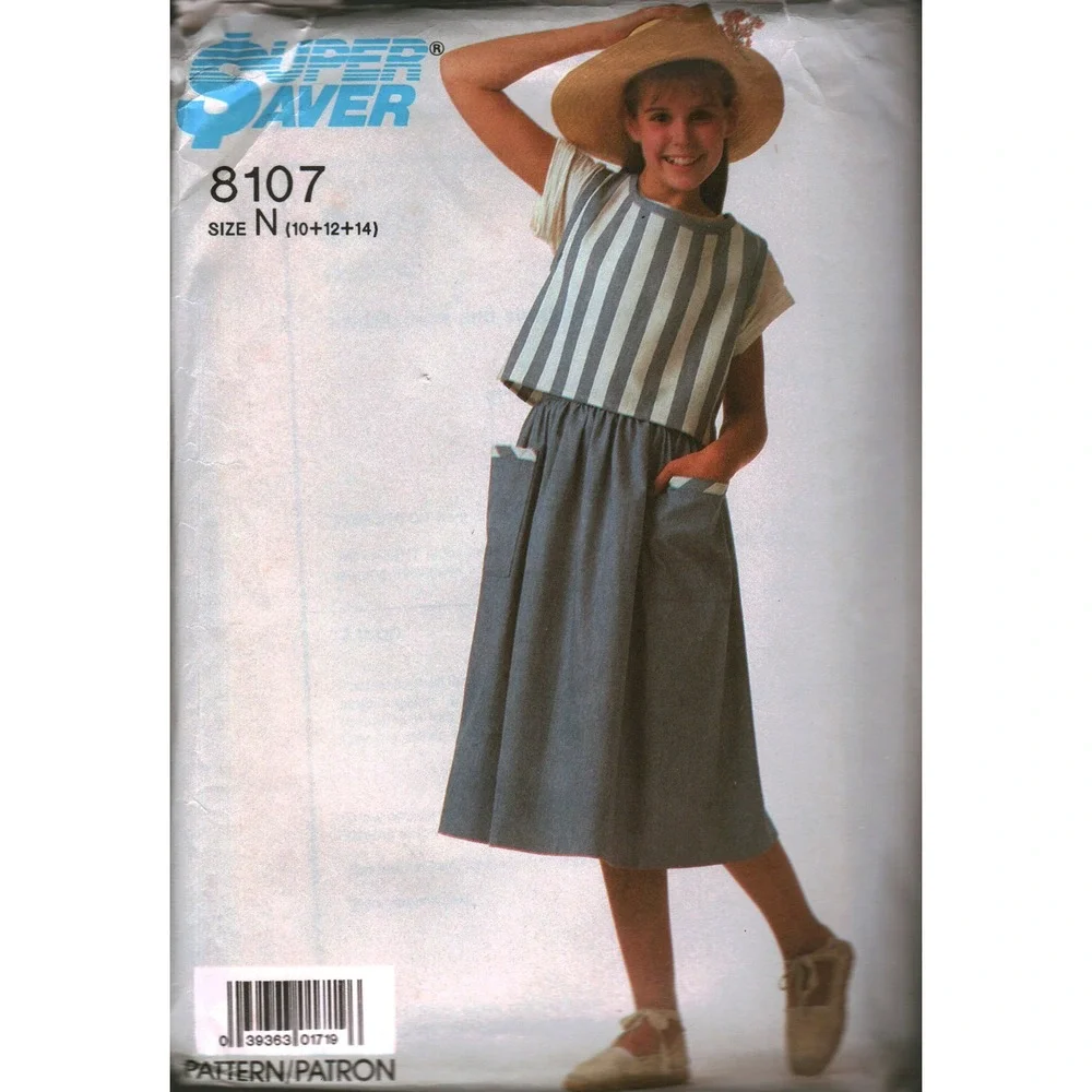 Simplicity 8107 Girls Skirt Blouse Top Sewing Pattern Size N 10 12 14 Vintage